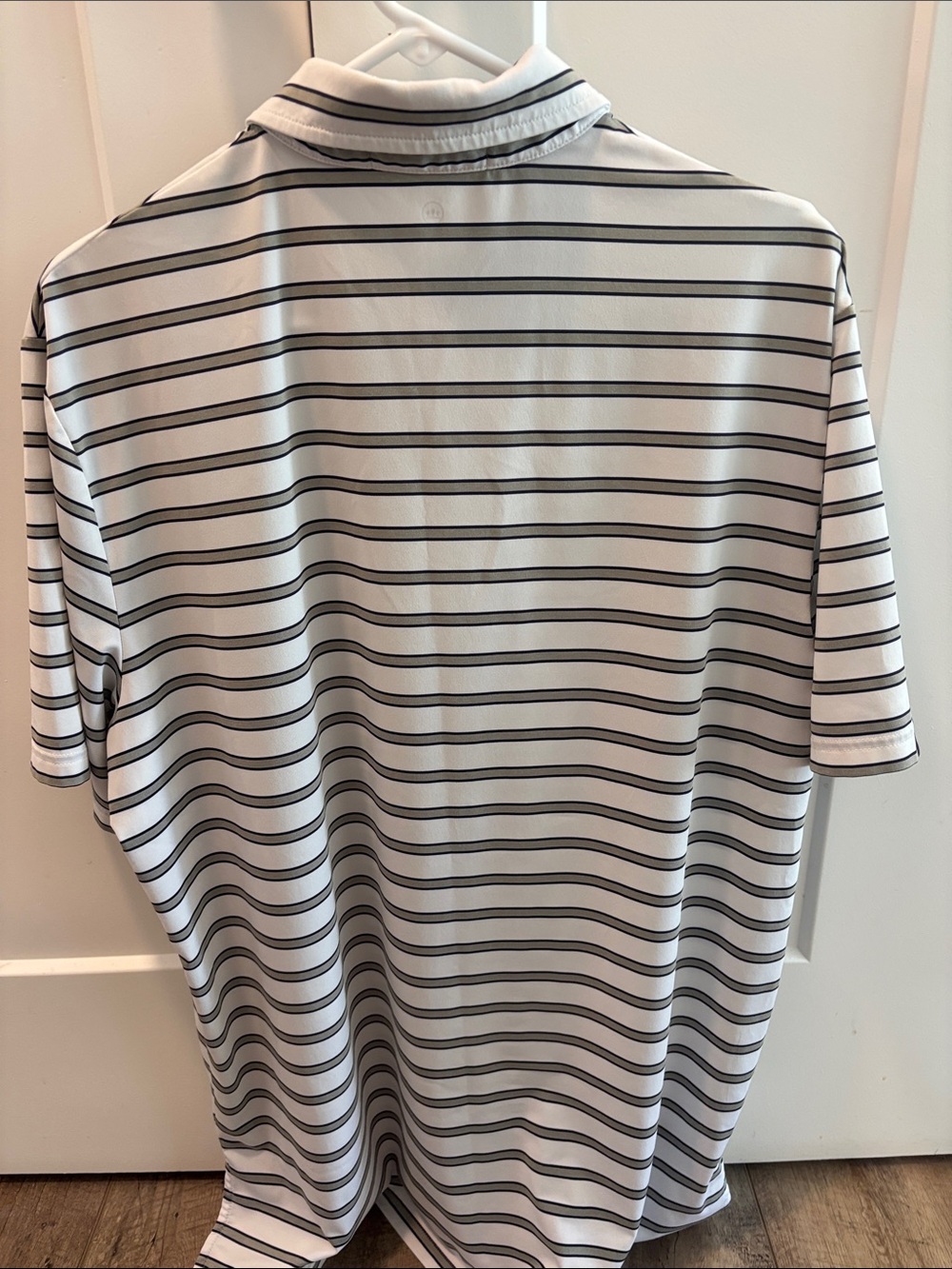 Men's RLX Ralph Lauren Striped Polo Shirt - White with Gray and Black Stripes - Picture 4 of 6